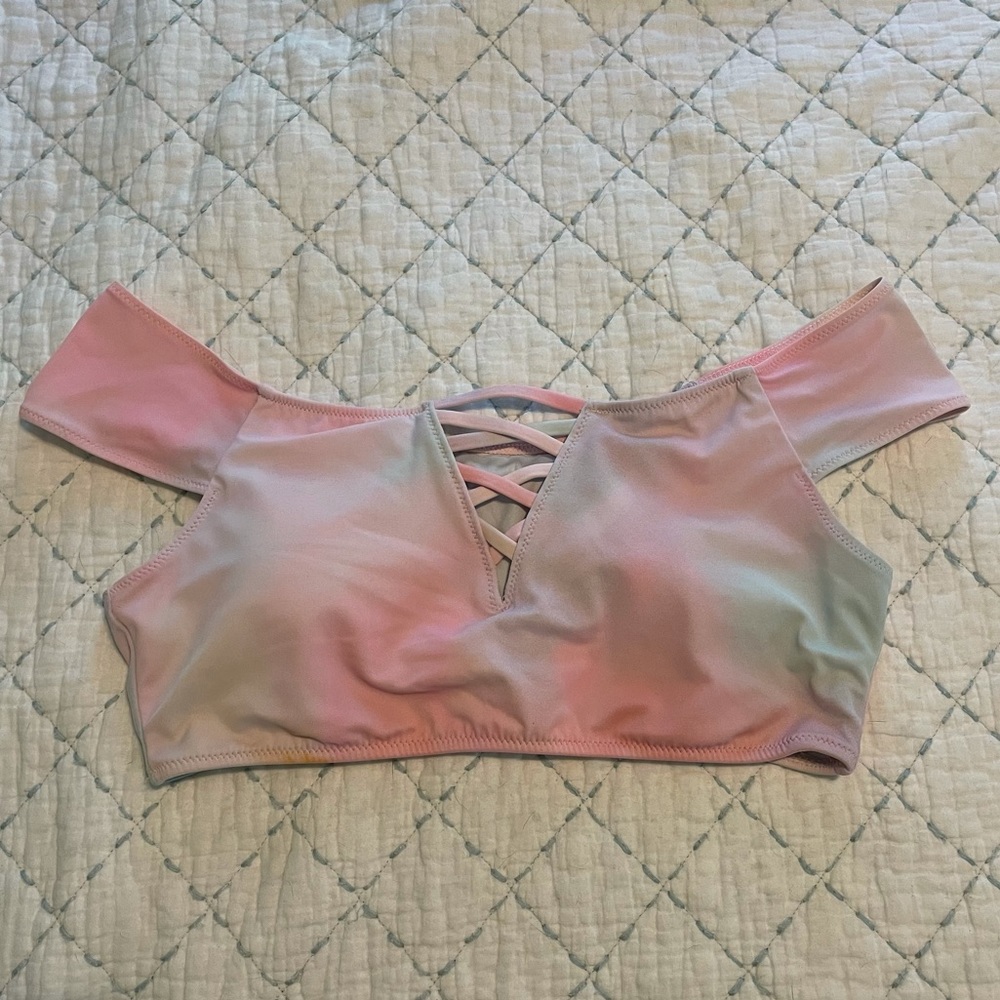 PinkCloud Tie Dye Off The Shoulder Crop Bikini Top